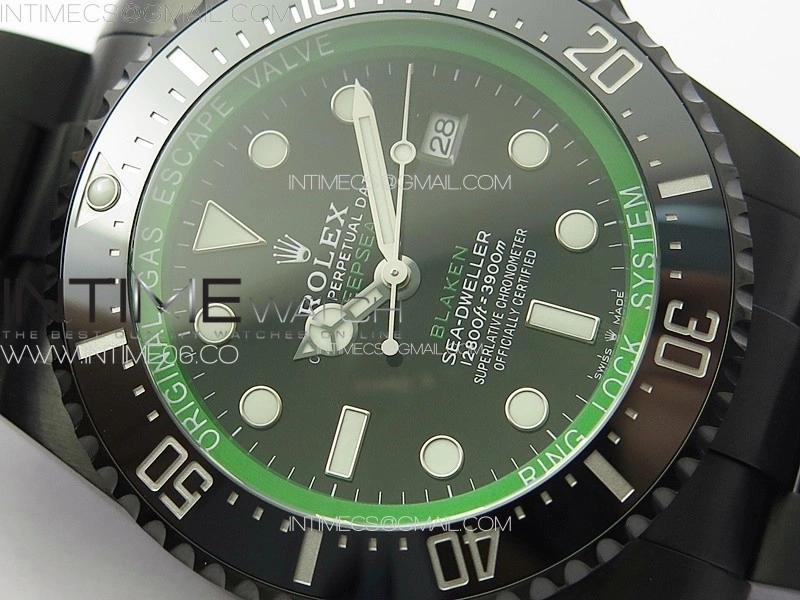 Sea-Dweller 116660 Blaken DLC Green Inner BP Best Edition Black Dial on SS Bracelet A2824
