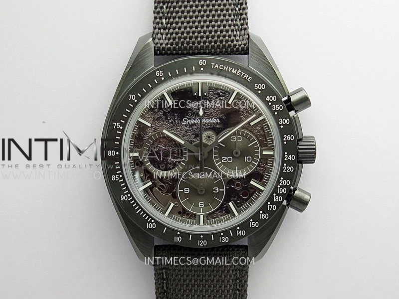 Speedmaster 44mm Ceramic SMF 1:1 Best Edition Gray Skeleton Dial On Gray Nylon Strap A3869
