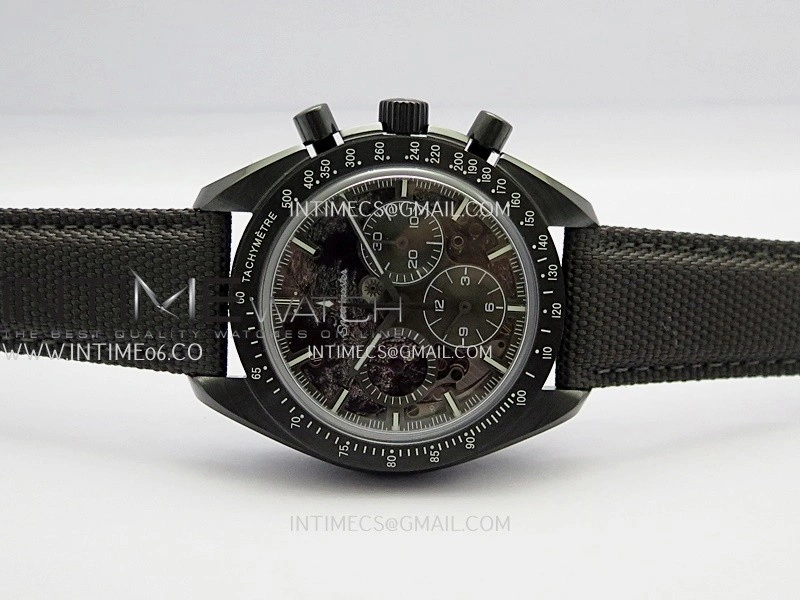 Speedmaster 44mm Ceramic SMF 1:1 Best Edition Gray Skeleton Dial On Gray Nylon Strap A3869