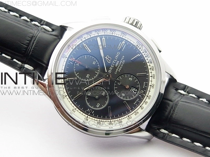 Premier A13315351 SS 42mm BLS 1:1 Best Edition Black Dial on Black Leather Strap A7750