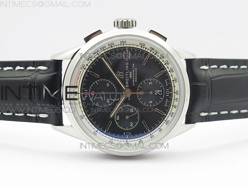 Premier A13315351 SS 42mm BLS 1:1 Best Edition Black Dial on Black Leather Strap A7750