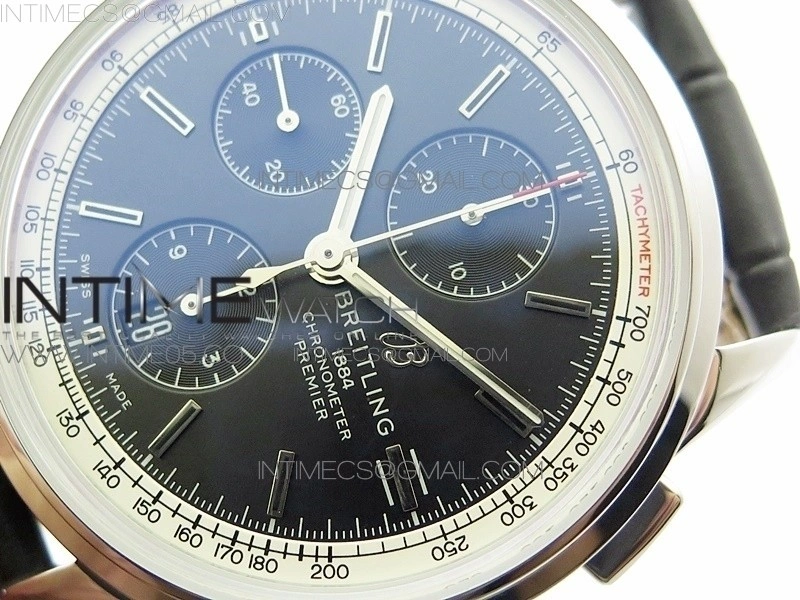 Premier A13315351 SS 42mm BLS 1:1 Best Edition Black Dial on Black Leather Strap A7750