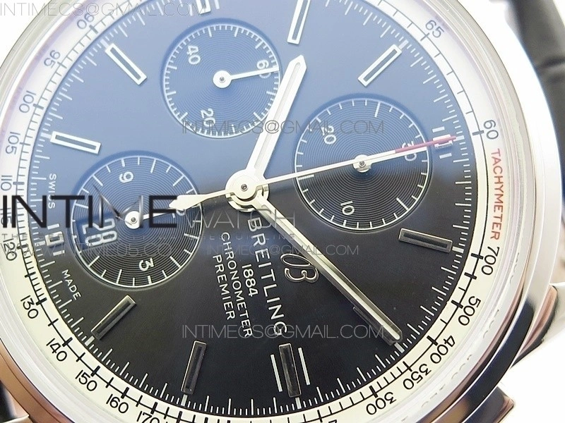 Premier A13315351 SS 42mm BLS 1:1 Best Edition Black Dial on Black Leather Strap A7750