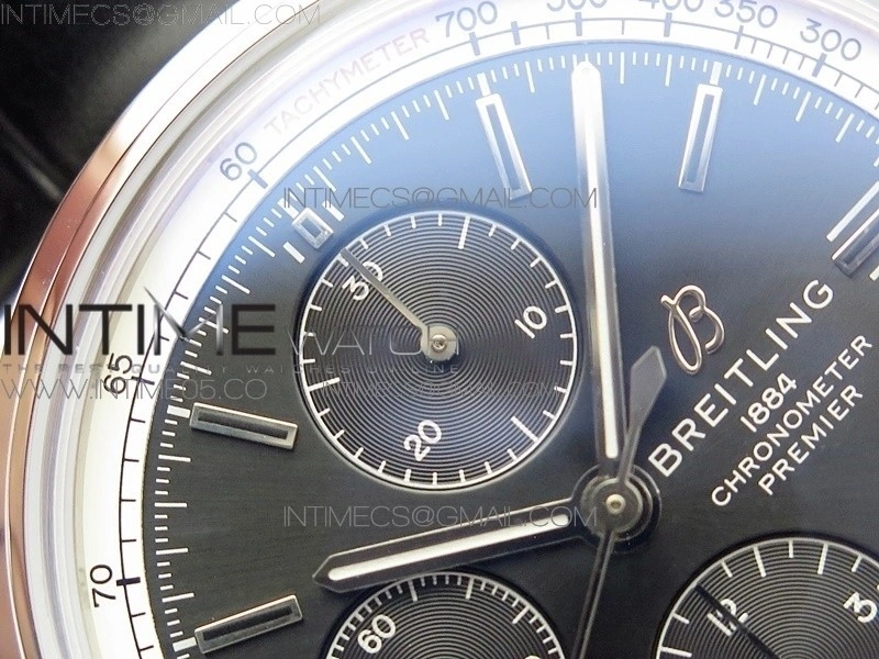 Premier A13315351 SS 42mm BLS 1:1 Best Edition Black Dial on Black Leather Strap A7750