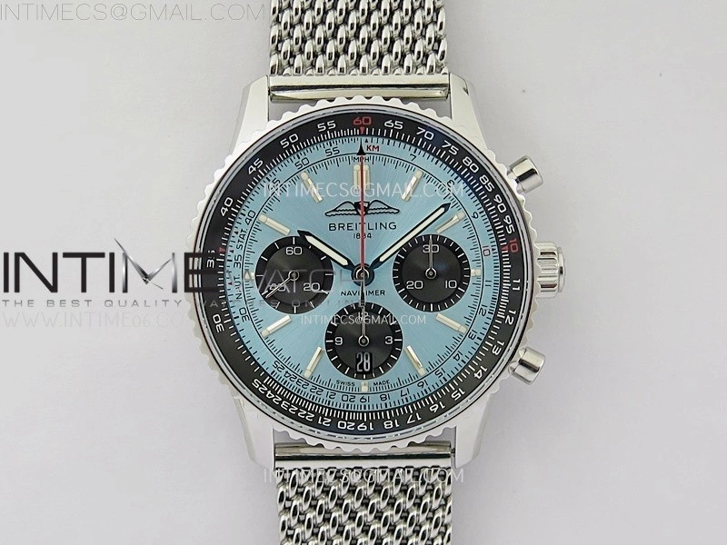 Navitimer B01 43mm SS B50 Best Edition Ice Blue Dial Black Subdial On SS Bracelet A7750