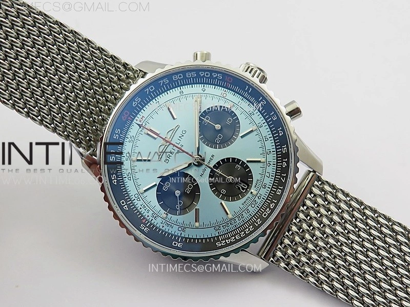 Navitimer B01 43mm SS B50 Best Edition Ice Blue Dial Black Subdial On SS Bracelet A7750