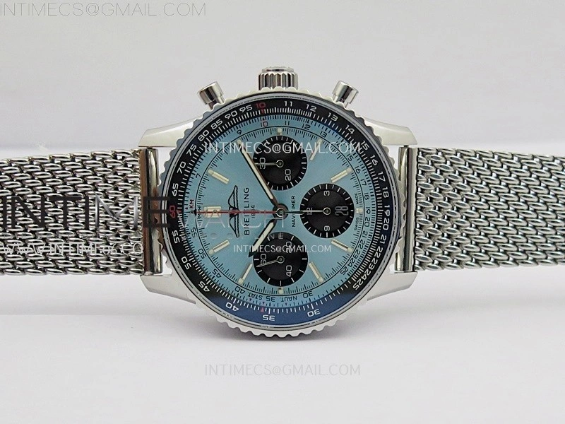 Navitimer B01 43mm SS B50 Best Edition Ice Blue Dial Black Subdial On SS Bracelet A7750