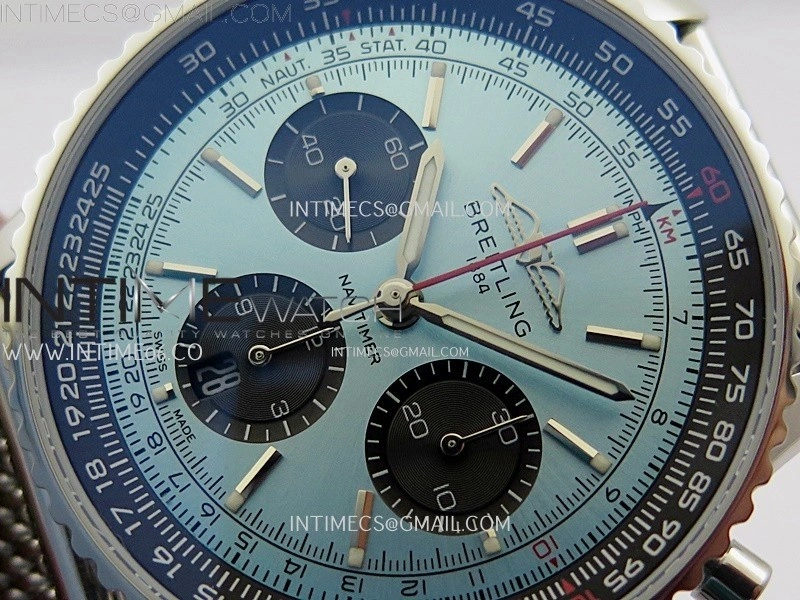 Navitimer B01 43mm SS B50 Best Edition Ice Blue Dial Black Subdial On SS Bracelet A7750