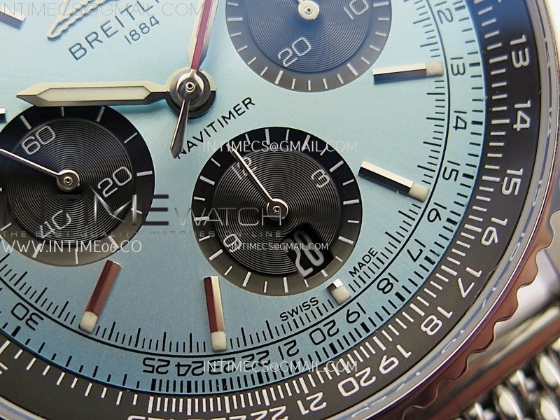 Navitimer B01 43mm SS B50 Best Edition Ice Blue Dial Black Subdial On SS Bracelet A7750