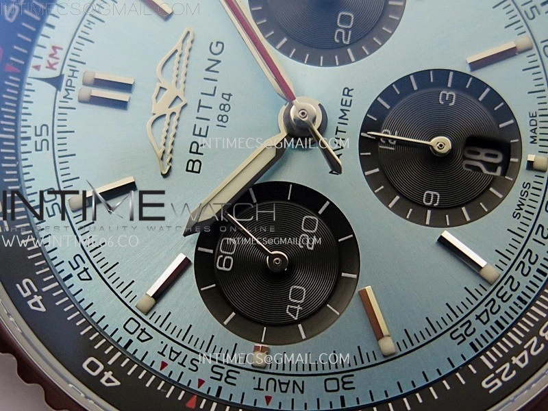 Navitimer B01 43mm SS B50 Best Edition Ice Blue Dial Black Subdial On SS Bracelet A7750