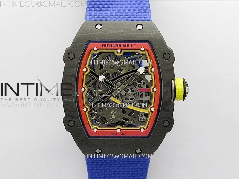RM67-02 Red Yellow Inner Bezel Real NTPT 1:1 Best Edition Skeleton Dial On Blue Nylon strap CRMA7 Clone