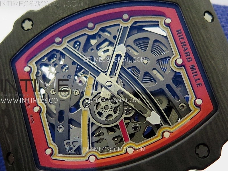 RM67-02 Red Yellow Inner Bezel Real NTPT 1:1 Best Edition Skeleton Dial On Blue Nylon strap CRMA7 Clone