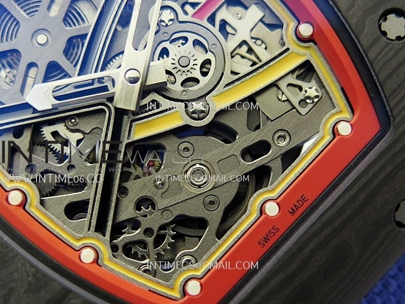 RM67-02 Red Yellow Inner Bezel Real NTPT 1:1 Best Edition Skeleton Dial On Blue Nylon strap CRMA7 Clone