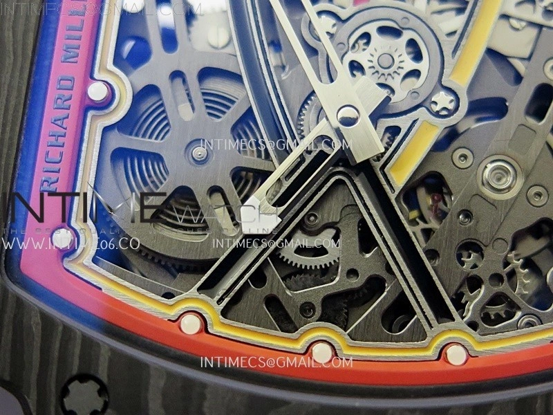 RM67-02 Red Yellow Inner Bezel Real NTPT 1:1 Best Edition Skeleton Dial On Blue Nylon strap CRMA7 Clone