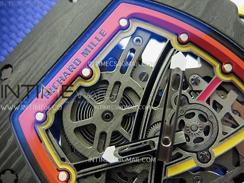RM67-02 Red Yellow Inner Bezel Real NTPT 1:1 Best Edition Skeleton Dial On Blue Nylon strap CRMA7 Clone