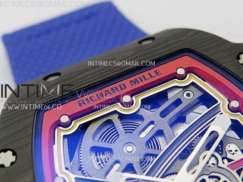 RM67-02 Red Yellow Inner Bezel Real NTPT 1:1 Best Edition Skeleton Dial On Blue Nylon strap CRMA7 Clone