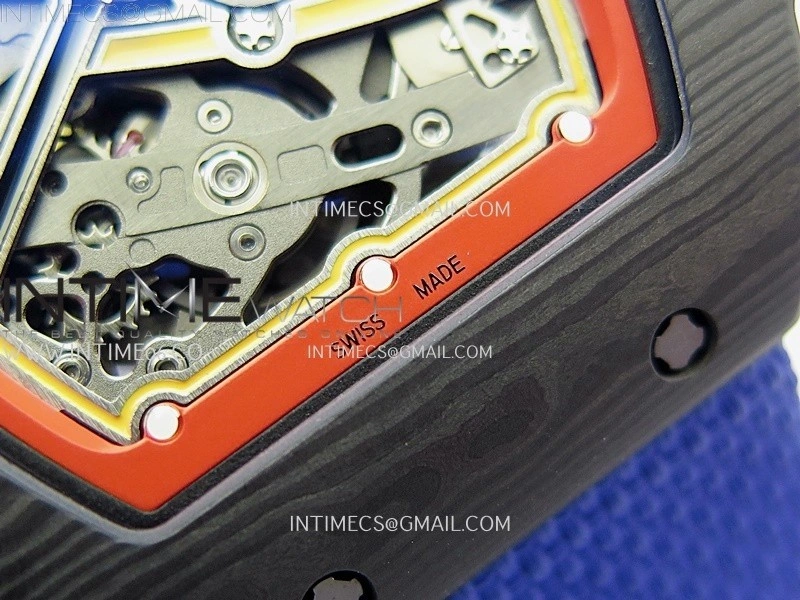 RM67-02 Red Yellow Inner Bezel Real NTPT 1:1 Best Edition Skeleton Dial On Blue Nylon strap CRMA7 Clone