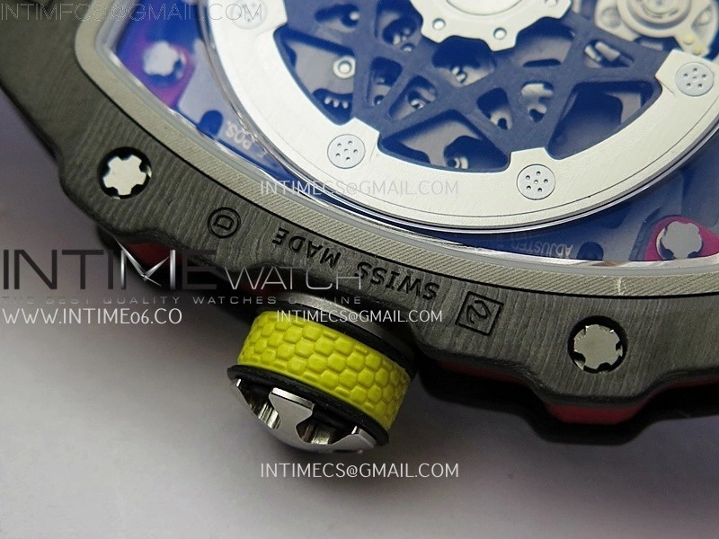 RM67-02 Red Yellow Inner Bezel Real NTPT 1:1 Best Edition Skeleton Dial On Blue Nylon strap CRMA7 Clone