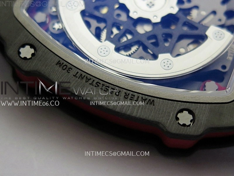 RM67-02 Red Yellow Inner Bezel Real NTPT 1:1 Best Edition Skeleton Dial On Blue Nylon strap CRMA7 Clone