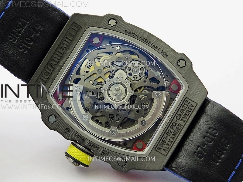 RM67-02 Red Yellow Inner Bezel Real NTPT 1:1 Best Edition Skeleton Dial On Blue Nylon strap CRMA7 Clone