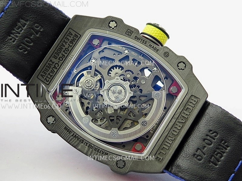 RM67-02 Red Yellow Inner Bezel Real NTPT 1:1 Best Edition Skeleton Dial On Blue Nylon strap CRMA7 Clone