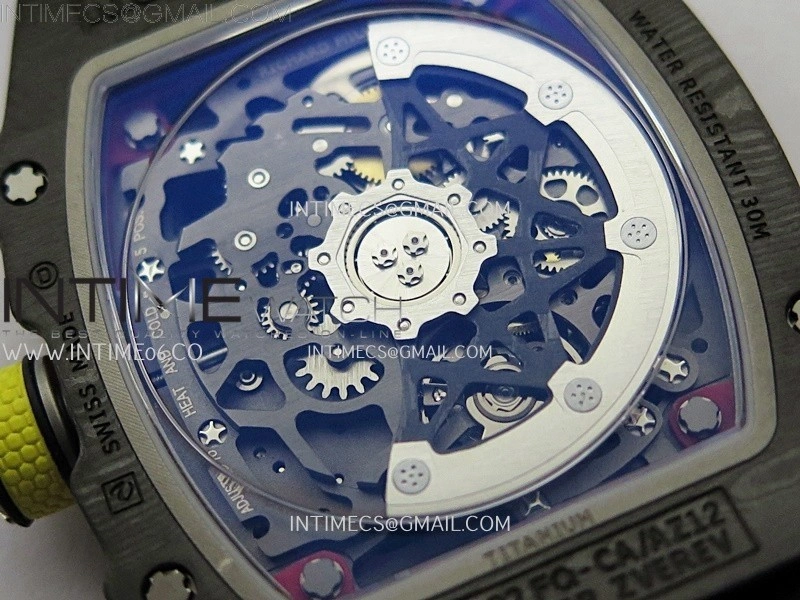RM67-02 Red Yellow Inner Bezel Real NTPT 1:1 Best Edition Skeleton Dial On Blue Nylon strap CRMA7 Clone