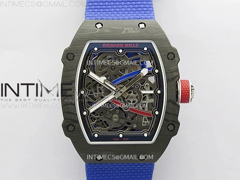 RM67-02 Black Inner Bezel Real NTPT 1:1 Best Edition Skeleton Dial On Blue Nylon strap CRMA7 Clone