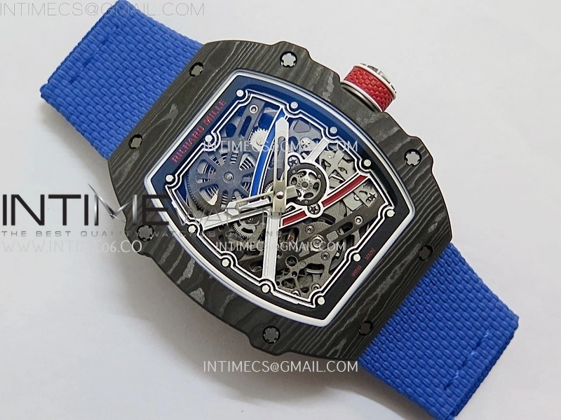 RM67-02 Black Inner Bezel Real NTPT 1:1 Best Edition Skeleton Dial On Blue Nylon strap CRMA7 Clone