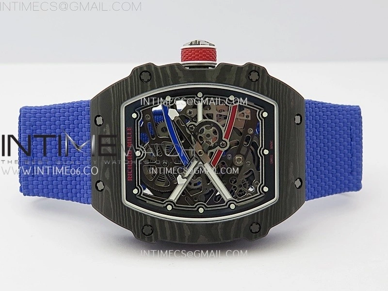RM67-02 Black Inner Bezel Real NTPT 1:1 Best Edition Skeleton Dial On Blue Nylon strap CRMA7 Clone