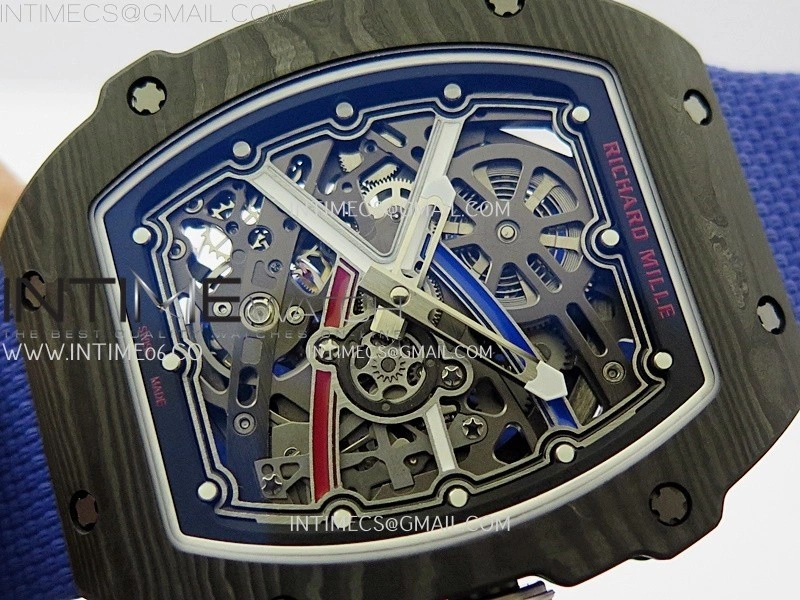 RM67-02 Black Inner Bezel Real NTPT 1:1 Best Edition Skeleton Dial On Blue Nylon strap CRMA7 Clone