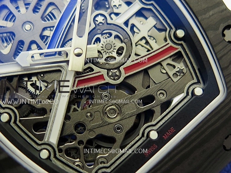 RM67-02 Black Inner Bezel Real NTPT 1:1 Best Edition Skeleton Dial On Blue Nylon strap CRMA7 Clone