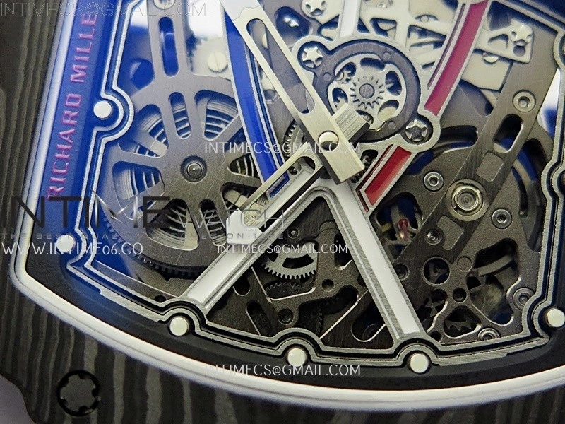 RM67-02 Black Inner Bezel Real NTPT 1:1 Best Edition Skeleton Dial On Blue Nylon strap CRMA7 Clone