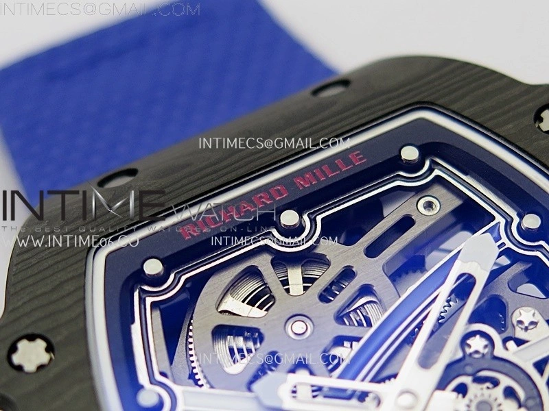 RM67-02 Black Inner Bezel Real NTPT 1:1 Best Edition Skeleton Dial On Blue Nylon strap CRMA7 Clone