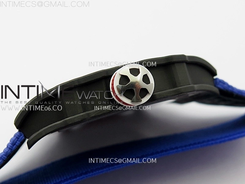 RM67-02 Black Inner Bezel Real NTPT 1:1 Best Edition Skeleton Dial On Blue Nylon strap CRMA7 Clone