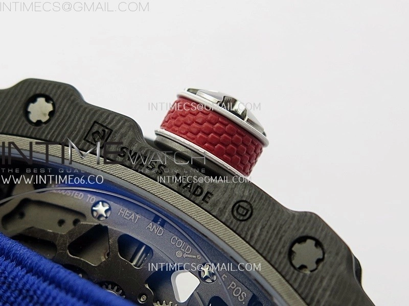 RM67-02 Black Inner Bezel Real NTPT 1:1 Best Edition Skeleton Dial On Blue Nylon strap CRMA7 Clone