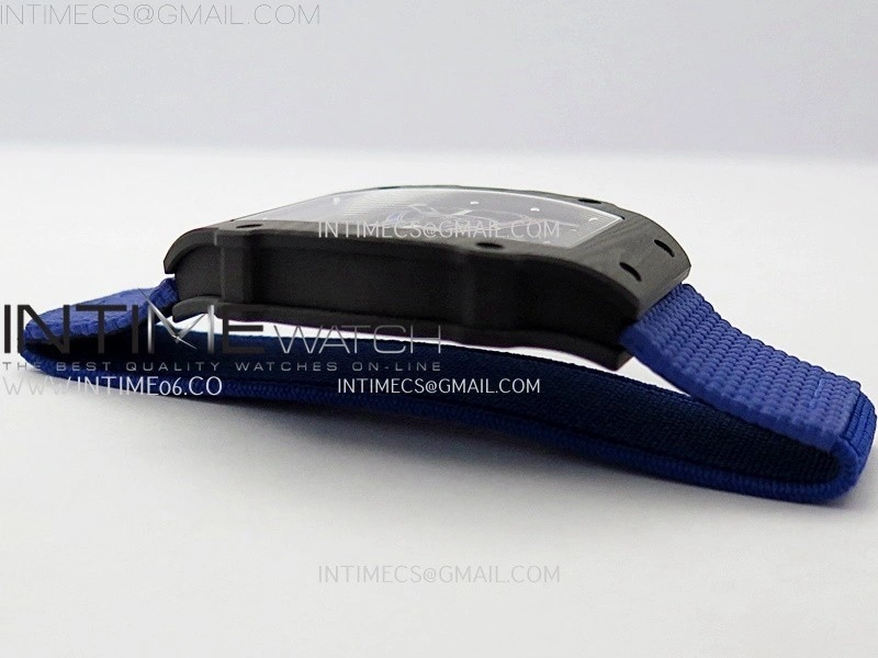 RM67-02 Black Inner Bezel Real NTPT 1:1 Best Edition Skeleton Dial On Blue Nylon strap CRMA7 Clone