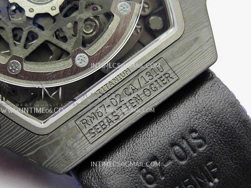 RM67-02 Black Inner Bezel Real NTPT 1:1 Best Edition Skeleton Dial On Blue Nylon strap CRMA7 Clone