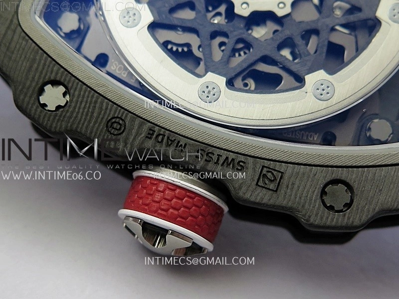 RM67-02 Black Inner Bezel Real NTPT 1:1 Best Edition Skeleton Dial On Blue Nylon strap CRMA7 Clone