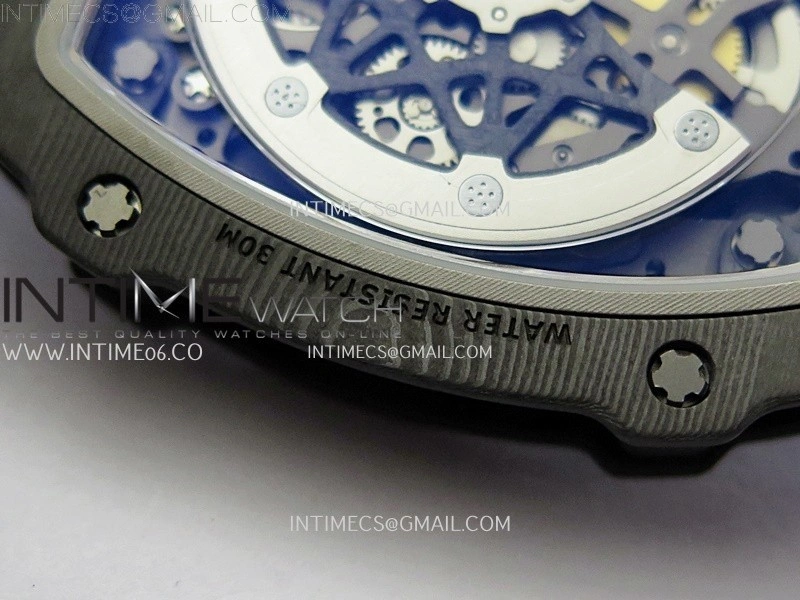 RM67-02 Black Inner Bezel Real NTPT 1:1 Best Edition Skeleton Dial On Blue Nylon strap CRMA7 Clone