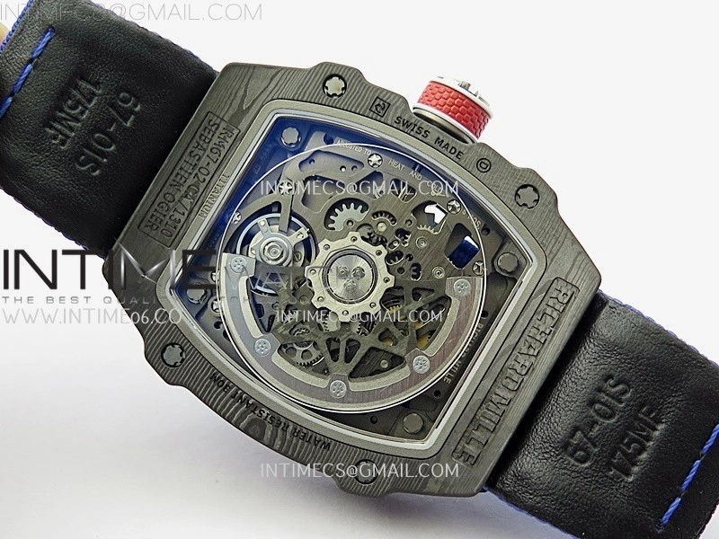 RM67-02 Black Inner Bezel Real NTPT 1:1 Best Edition Skeleton Dial On Blue Nylon strap CRMA7 Clone