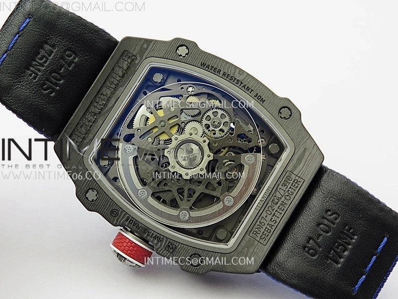 RM67-02 Black Inner Bezel Real NTPT 1:1 Best Edition Skeleton Dial On Blue Nylon strap CRMA7 Clone