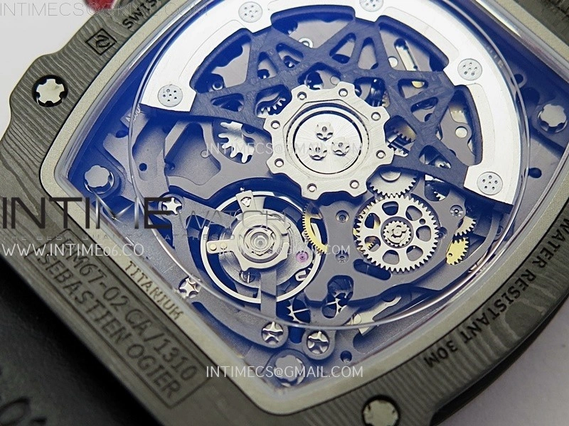 RM67-02 Black Inner Bezel Real NTPT 1:1 Best Edition Skeleton Dial On Blue Nylon strap CRMA7 Clone