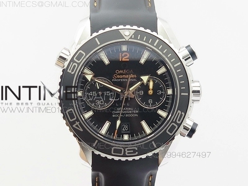 Planet Ocean Master Chronometer Chrono SS OM 1:1 Best Edition Black Dial Orange No on Black Orange Strap A9300