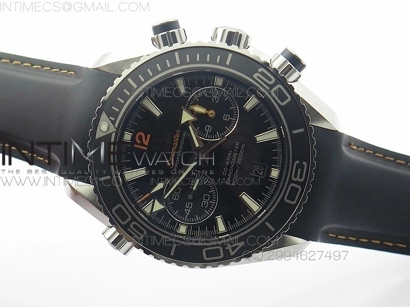 Planet Ocean Master Chronometer Chrono SS OM 1:1 Best Edition Black Dial Orange No on Black Orange Strap A9300