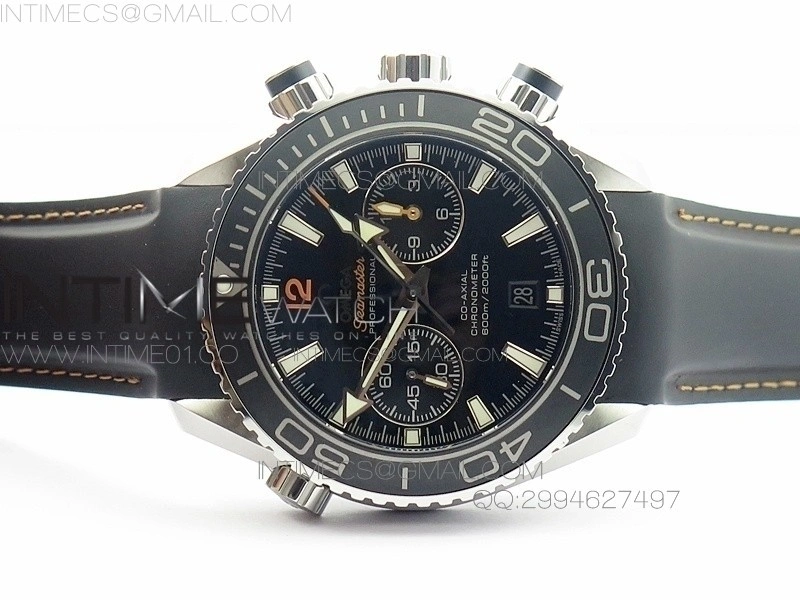 Planet Ocean Master Chronometer Chrono SS OM 1:1 Best Edition Black Dial Orange No on Black Orange Strap A9300