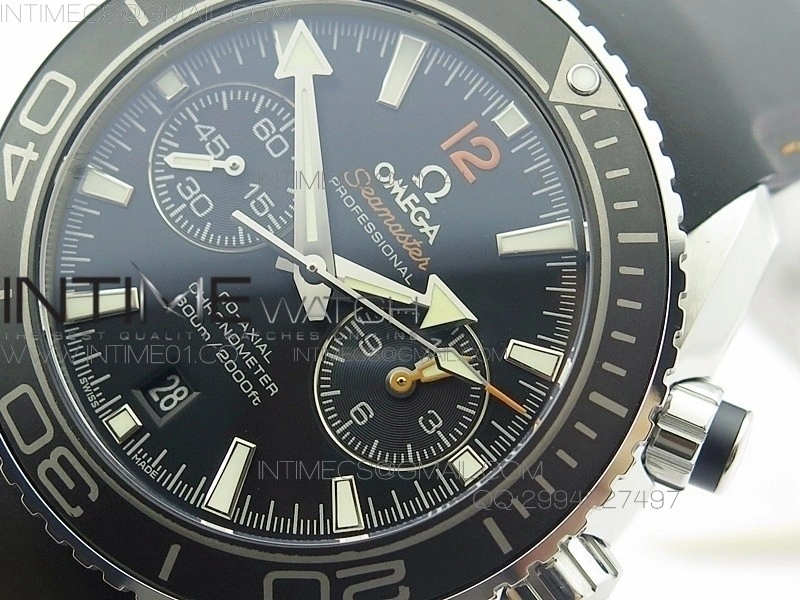Planet Ocean Master Chronometer Chrono SS OM 1:1 Best Edition Black Dial Orange No on Black Orange Strap A9300