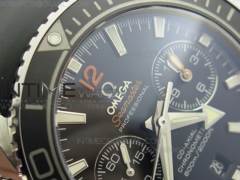 Planet Ocean Master Chronometer Chrono SS OM 1:1 Best Edition Black Dial Orange No on Black Orange Strap A9300