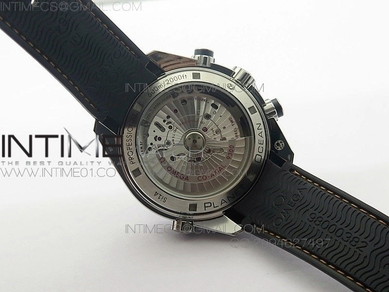 Planet Ocean Master Chronometer Chrono SS OM 1:1 Best Edition Black Dial Orange No on Black Orange Strap A9300