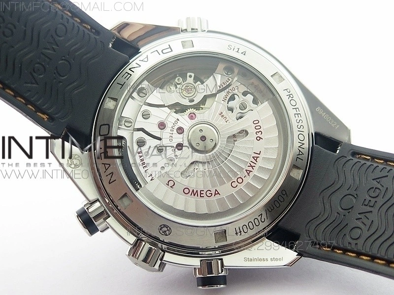 Planet Ocean Master Chronometer Chrono SS OM 1:1 Best Edition Black Dial Orange No on Black Orange Strap A9300