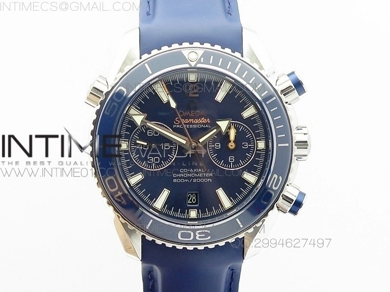 Planet Ocean Master Chronometer Chrono SS OM 1:1 Best Edition Blue Dial on Blue Rubber Strap A9300